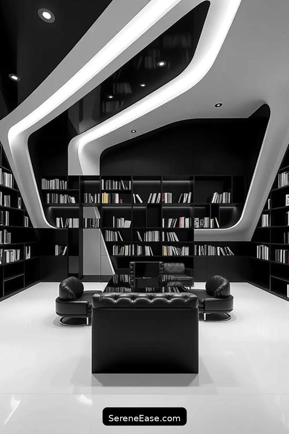 16 Stunning Black and White Minimalist Style Library Designs - Serene Ease