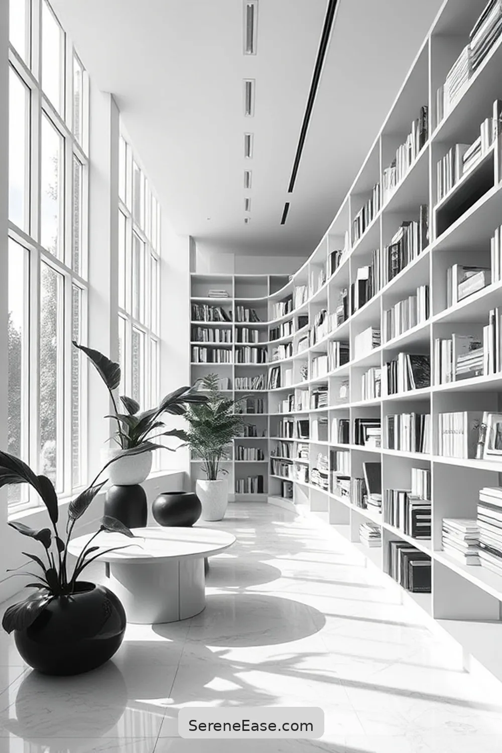 16 Stunning Black and White Minimalist Style Library Designs - Serene Ease