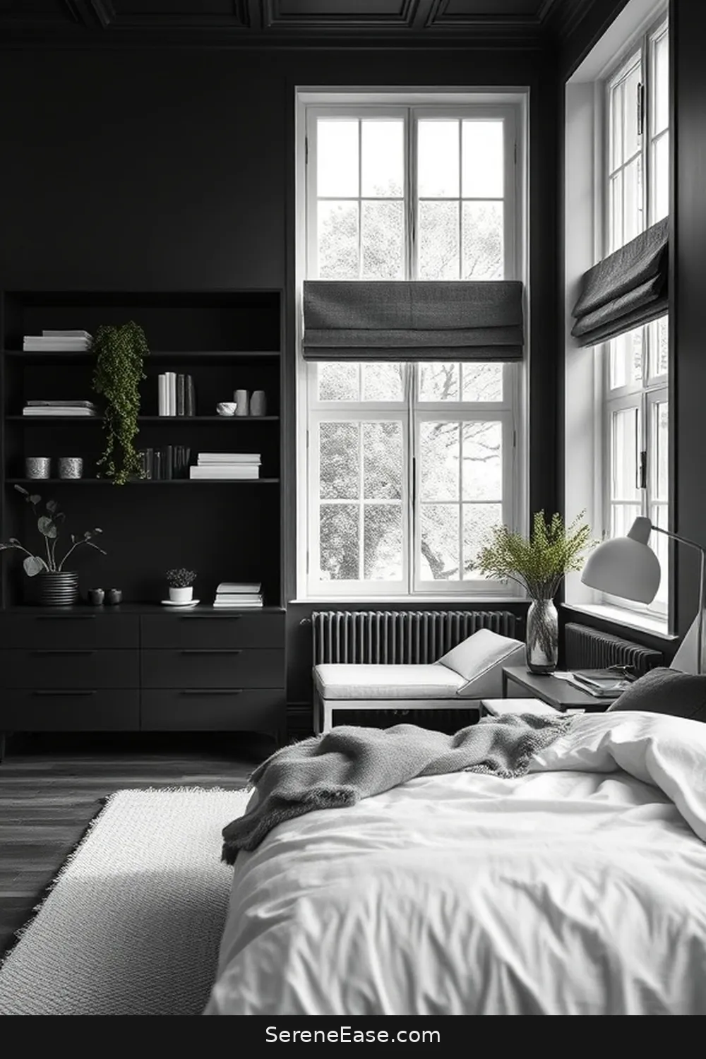 Create a Chic Black and White Bedroom in Scandinavian Style - Serene Ease